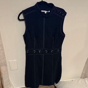 Veronica Beard - Navy Sleeveless Dress with Built In Grommet Belt Detail